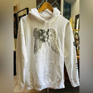 White Hoodie with Textured Graphic